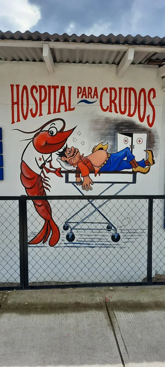 Mural del "Hospital para Crudos" pintado en la fachada de El Tungar